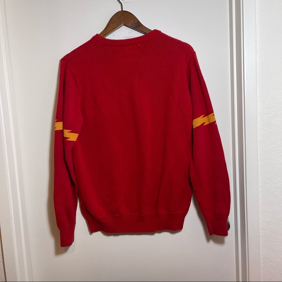 Men’s Big Bang Bazinga Sheldon Red Yellow Black Sweater - Picture 2 of 6